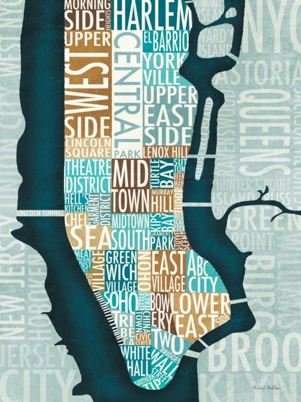 Manhattan Map Blue Brown Poster Print by Michael Mullan - Item # VARPDX12560
